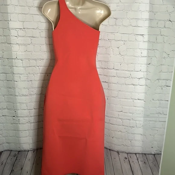 A.L.C. Colby Asymmetric Midi Dress Color Rouge (Pink, Coral, Orange) Sz Small - Picture 5 of 6